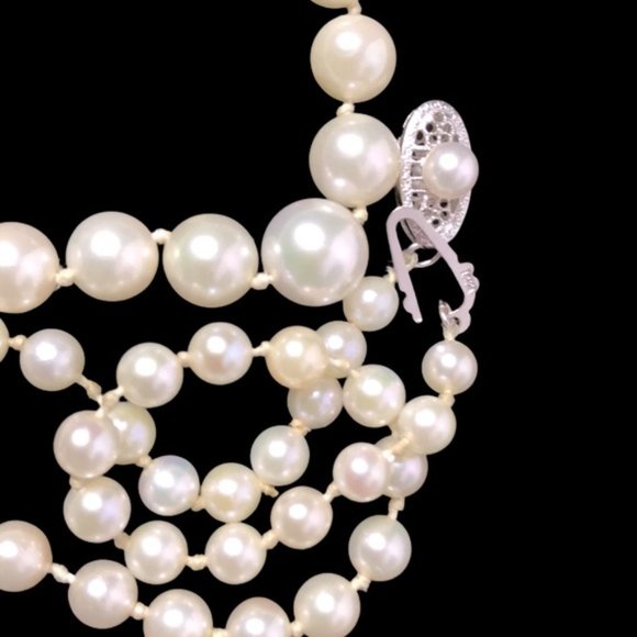 1960's Solid 14K Set Of Perls Necklace/Earrings - Picture 3 of 10